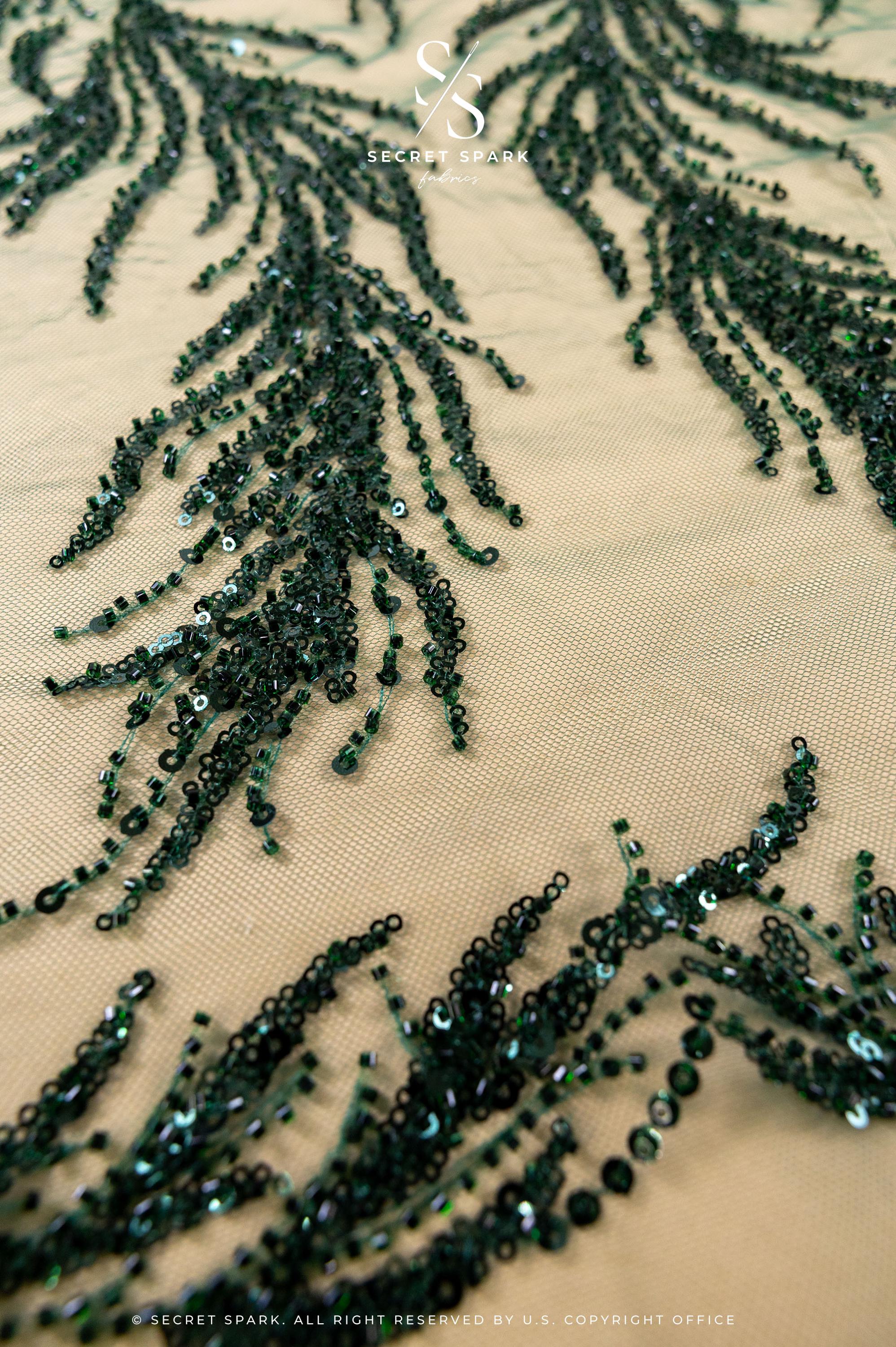 Underwater Forest - Emerald Green Beaded Fern Lace - Photo 4