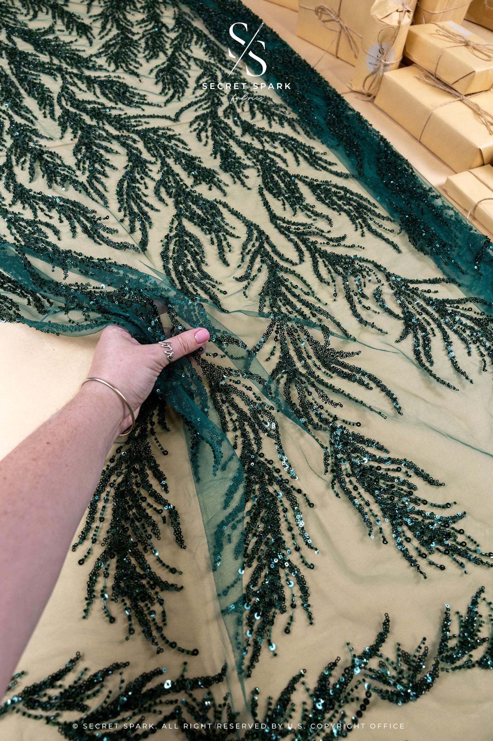 Underwater Forest - Emerald Green Beaded Fern Lace - Photo 1