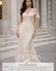 Leaves Love - Ivory 3D Leaves Beaded Lace, Sheer Bridal Mesh with Clear Sequins and Floral Leaf Embroidery for Wedding Dress or Veil