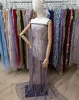 Crystal Lines - Muted Amethyst - Lace, Dusty Purple Sequin & Beaded Wave Mesh, Elegant Art Deco Overlay for Dresses, Sleeves, Trains |