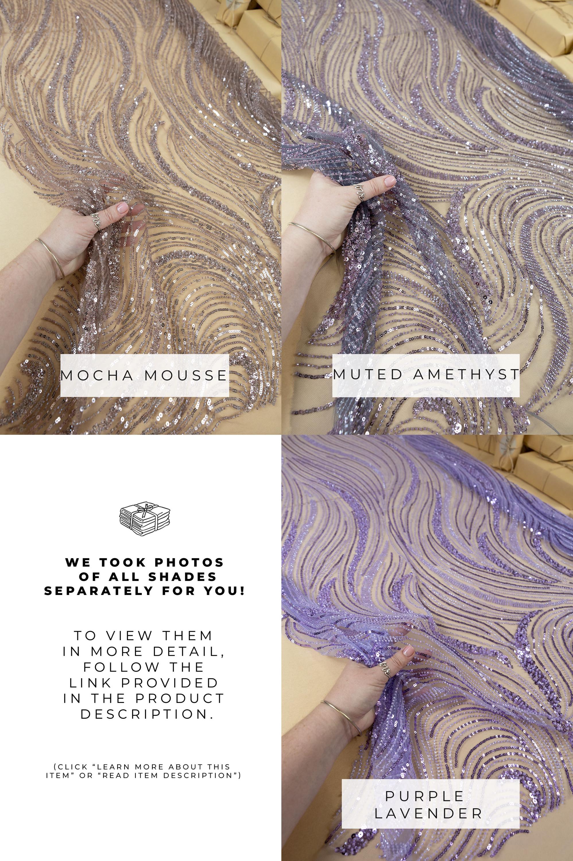 Crystal Lines - Pastel Blue - Ripple Lace, Soft Sequin Beaded Mesh with Abstract Swirl Pattern, Couture Overlay for Dresses &amp; Dance |