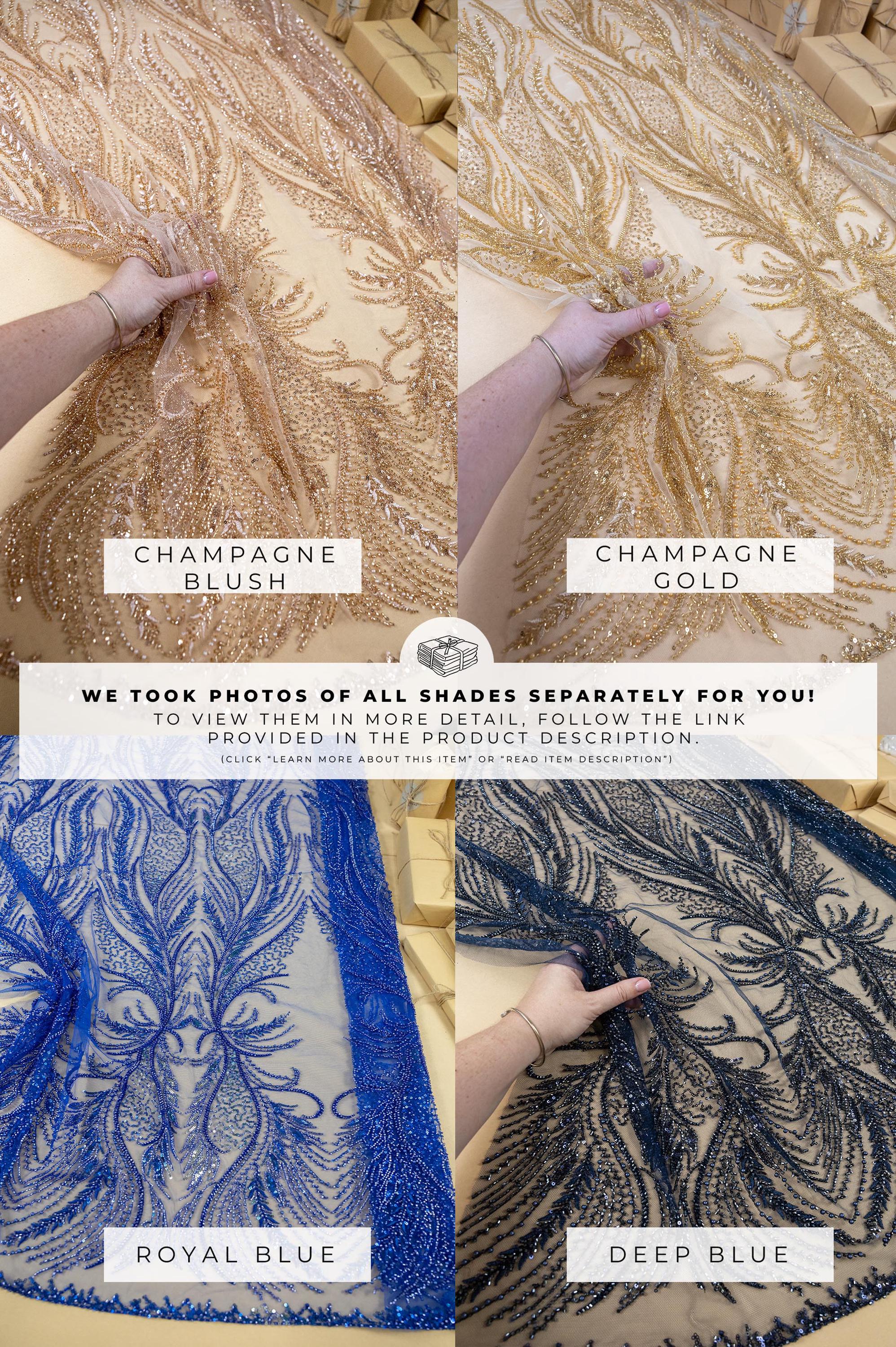 Phoenix - Light Silver Grey Vibrant Sequin Lace with Beaded Feather Embroidery on Mesh, Luxury Bridal Fabric by the Yard