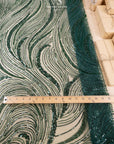 Crystal Lines - Emerald Green - Currents Lace, Geometric Wave Sequin Beaded Mesh for Statement Gown, Luxury Overlays, Performance Wear |