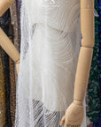 Crystal Lines - Ivory - Lace, Bridal Off White Sequin Beaded Wave Mesh, Elegant Art Deco Overlay for Wedding Gown, Veil, Sleeves |