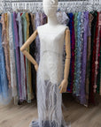 Phoenix - White Vibrant Sequin Lace with Beaded Feather Embroidery on Mesh, Luxury Bridal Fabric by the Yard
