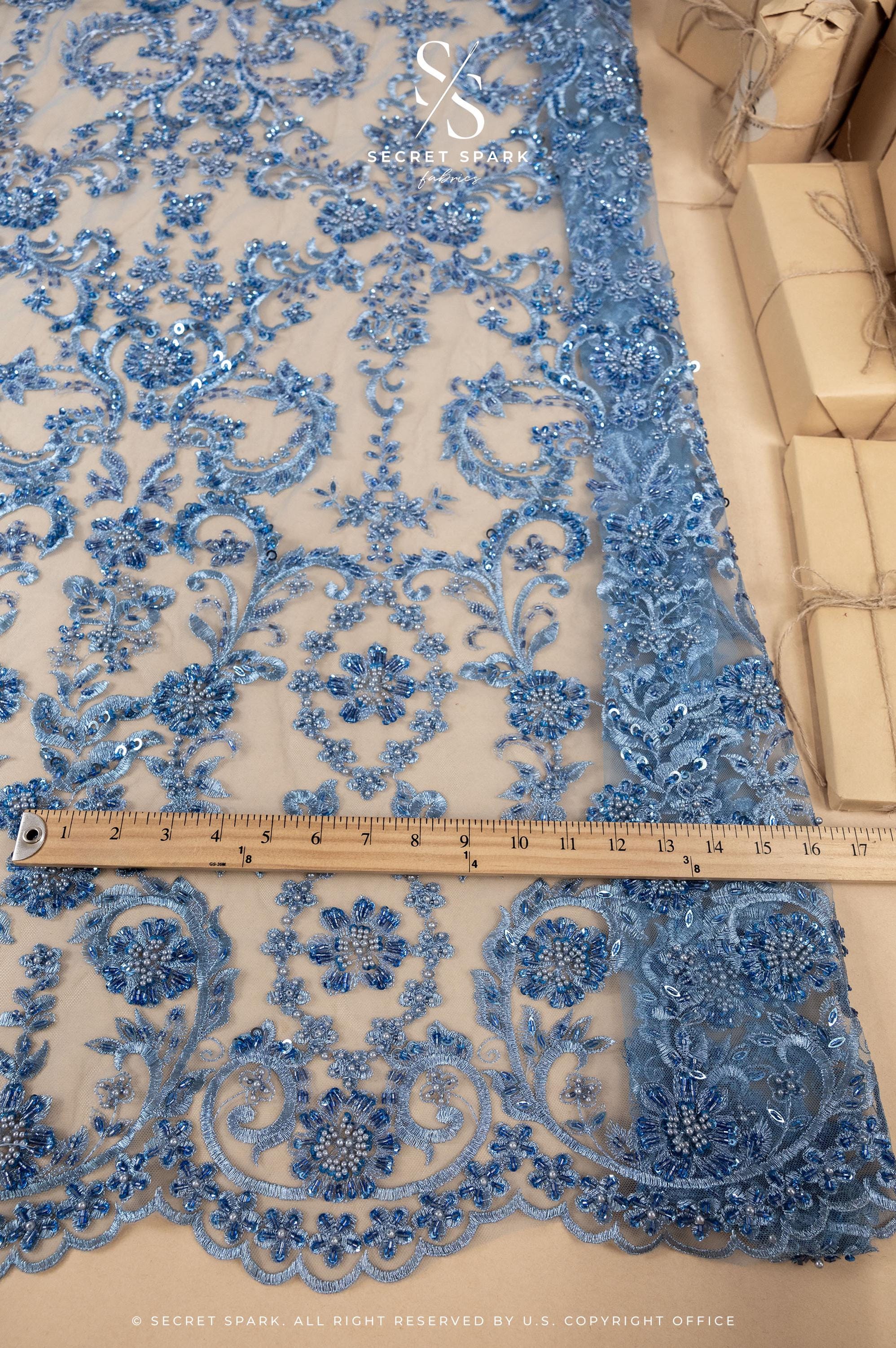 Royal Garden - Dusty Blue Baroque Floral Lace - Photo 5