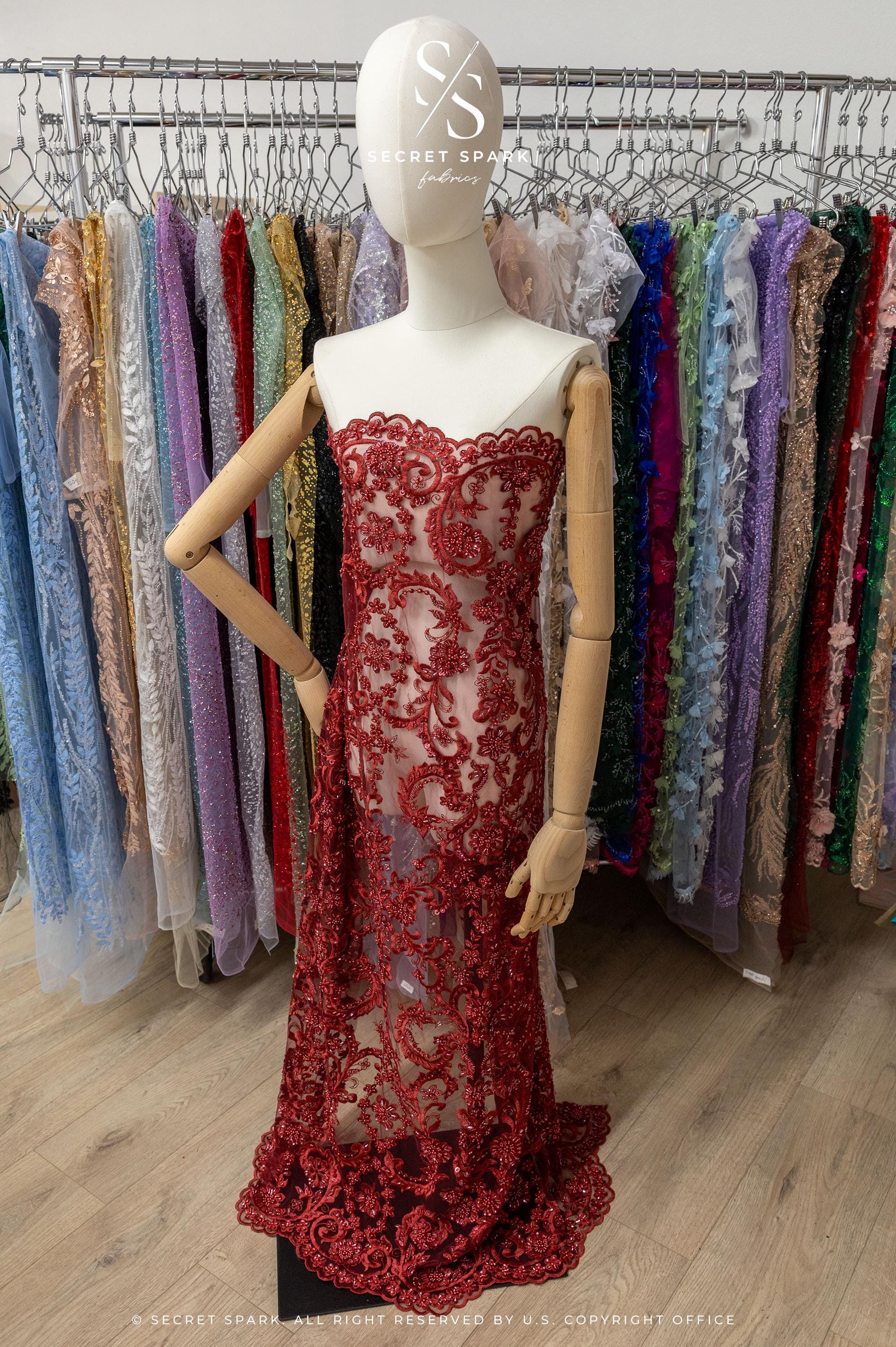 Royal Garden - Wine Red Baroque Floral Lace - Photo 4
