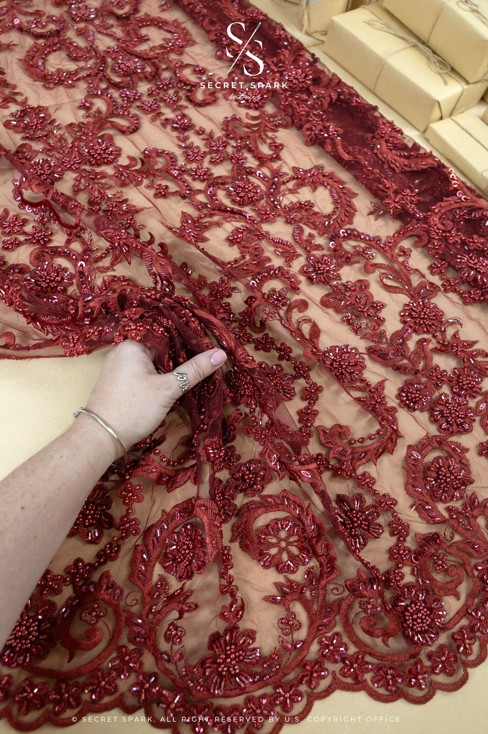Royal Garden - Wine Red Baroque Floral Lace - Photo 1