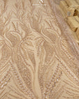 Forest Elven - Champagne Blush - NEW Lace Fabric – Beaded Botanical Embroidery, Soft Pink Nude Mesh for Bridal Gown, Prom, Couture Dress