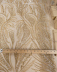 Forest Elven - Champagne - NEW Lace Fabric – Beaded Leaf and Branch Embroidery, Warm Neutral Sequin Mesh for Bridal, Evening Gown, Couture