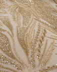 Forest Elven - Champagne - NEW Lace Fabric – Beaded Leaf and Branch Embroidery, Warm Neutral Sequin Mesh for Bridal, Evening Gown, Couture
