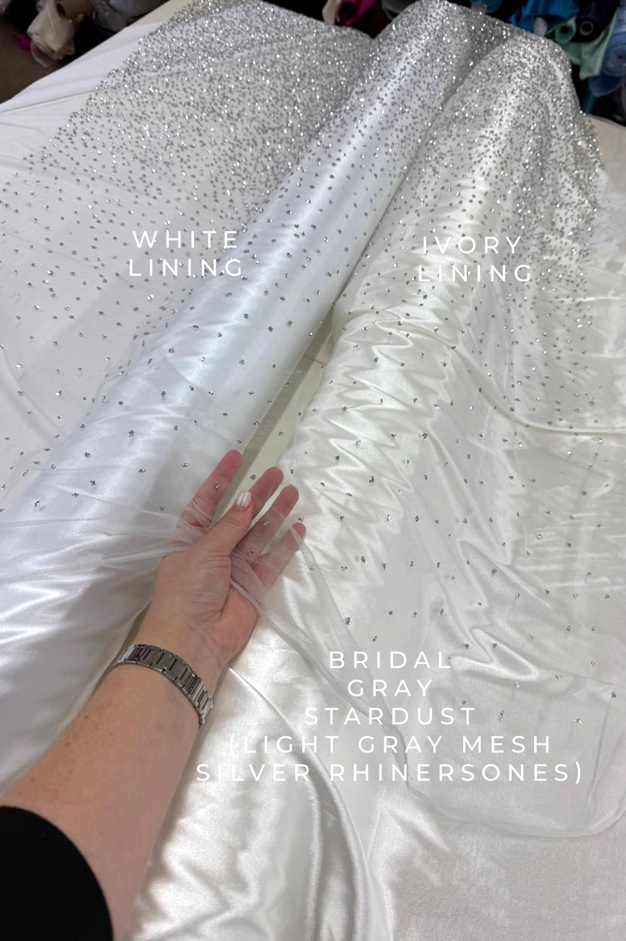 Stardust - Light Bridal Gray Ombre Crystal Tulle with Gradient Sparkle and Rhinestones on Mesh Luxury Bridal Fabric by the Yard