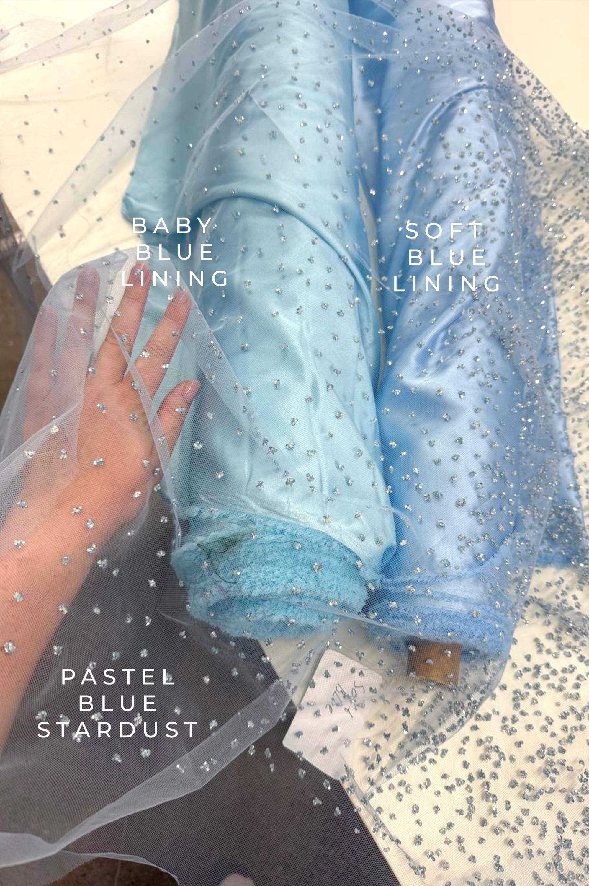Stardust - Pastel Blue Ombre Crystal Tulle with Gradient Sparkle and Rhinestones on Mesh Luxury Bridal Fabric by the Yard