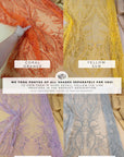 Phoenix - White Vibrant Sequin Lace with Beaded Feather Embroidery on Mesh, Luxury Bridal Fabric by the Yard