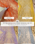 Phoenix - Champagne Gold Vibrant Sequin Lace with Beaded Feather Embroidery on Mesh, Luxury Bridal Fabric by the Yard