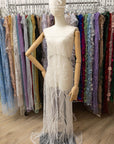 Phoenix - Ivory Vibrant Sequin Lace with Beaded Feather Embroidery on Mesh, Luxury Bridal Fabric by the Yard