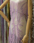 Phoenix - Wisteria Lilac Vibrant Sequin Lace with Beaded Feather Embroidery on Mesh, Luxury Bridal Fabric by the Yard