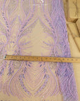 Phoenix - Wisteria Lilac Vibrant Sequin Lace with Beaded Feather Embroidery on Mesh, Luxury Bridal Fabric by the Yard