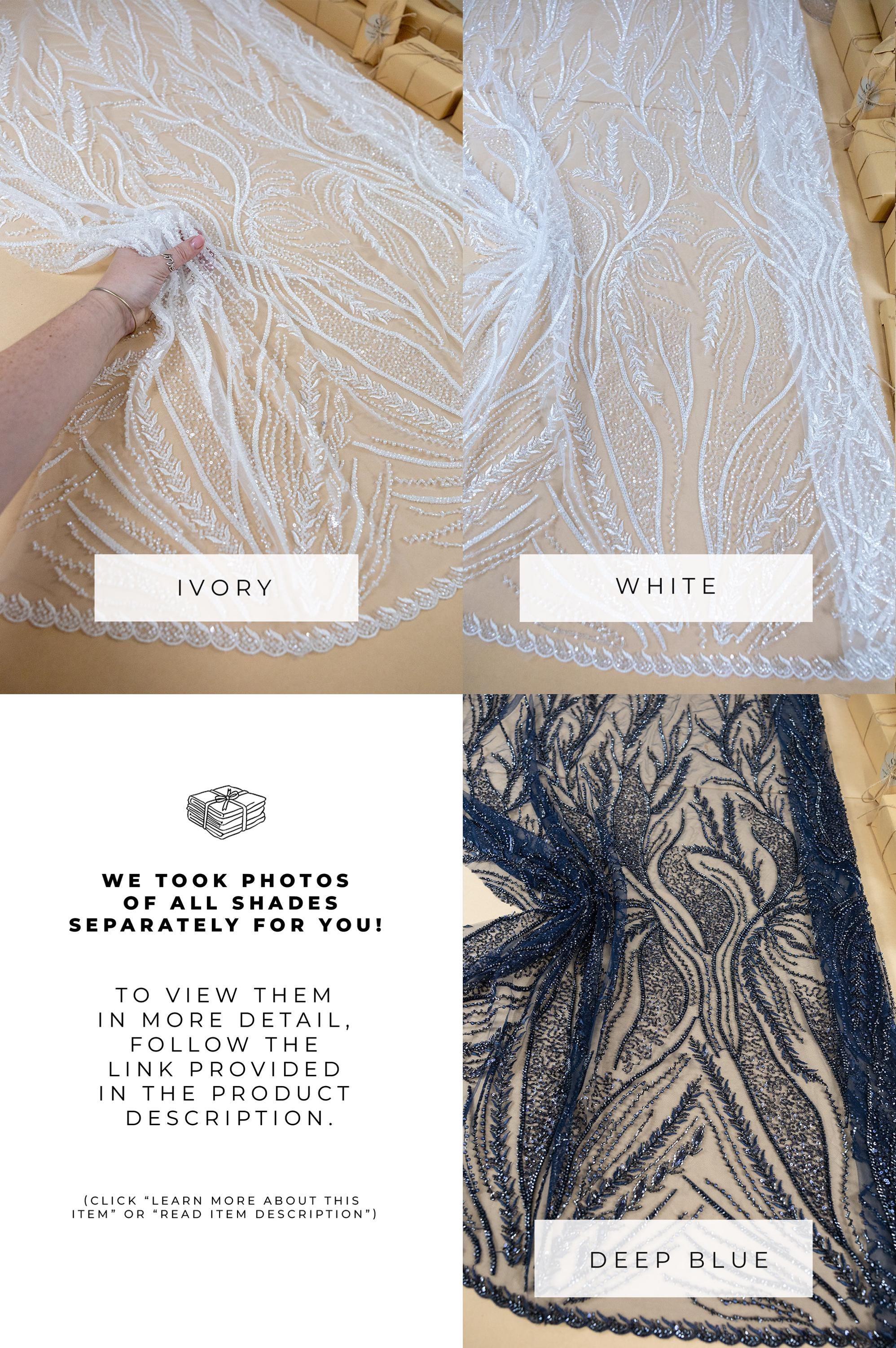 Forest Elven - Champagne Blush - NEW Lace Fabric – Beaded Botanical Embroidery, Soft Pink Nude Mesh for Bridal Gown, Prom, Couture Dress