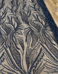 Forest Elven - Deep blue - NEW Lace Fabric – Beaded Botanical Embroidery with Sequins, Navy Leaf Mesh for Formal Gown, Prom Dress, Couture