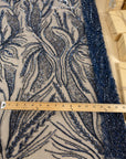 Forest Elven - Deep blue - NEW Lace Fabric – Beaded Botanical Embroidery with Sequins, Navy Leaf Mesh for Formal Gown, Prom Dress, Couture