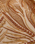 Forest Elven - Brown rust - NEW Lace Fabric – Beaded Leaf and Vine Embroidery, Earth Tone Sequin Mesh for Fall Gown, Costume, Couture