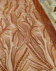Forest Elven - Brown rust - NEW Lace Fabric – Beaded Leaf and Vine Embroidery, Earth Tone Sequin Mesh for Fall Gown, Costume, Couture