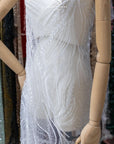 Forest Elven - White - NEW Lace Fabric – Beaded Botanical Branch Embroidery, Pure Sequin Mesh for Wedding Dress, Veil, Couture Gown