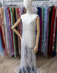 Forest Elven - White - NEW Lace Fabric – Beaded Botanical Branch Embroidery, Pure Sequin Mesh for Wedding Dress, Veil, Couture Gown