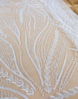 Forest Elven - Ivory - NEW Lace Fabric – Beaded Leaf and Vine Embroidery, Soft Sequin Mesh for Bridal Gown, Wedding Dress, Couture