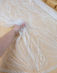 Forest Elven - Ivory - NEW Lace Fabric – Beaded Leaf and Vine Embroidery, Soft Sequin Mesh for Bridal Gown, Wedding Dress, Couture