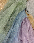 Stardust - Pastel Blue Ombre Crystal Tulle with Gradient Sparkle and Rhinestones on Mesh Luxury Bridal Fabric by the Yard