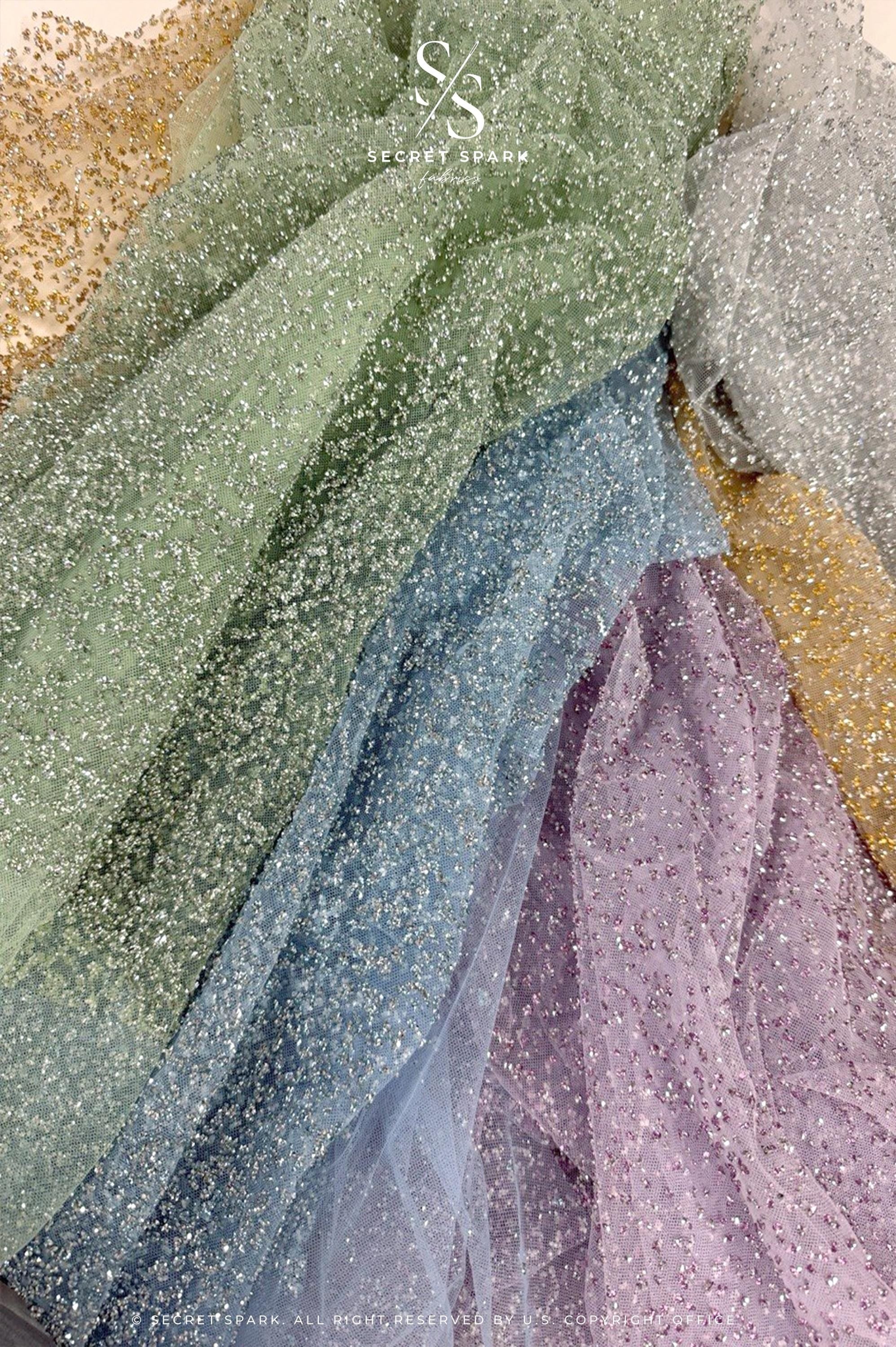 Stardust - Champagne Ombre Crystal Tulle with Gradient Sparkle and Rhinestones on Mesh Luxury Bridal Fabric by the Yard