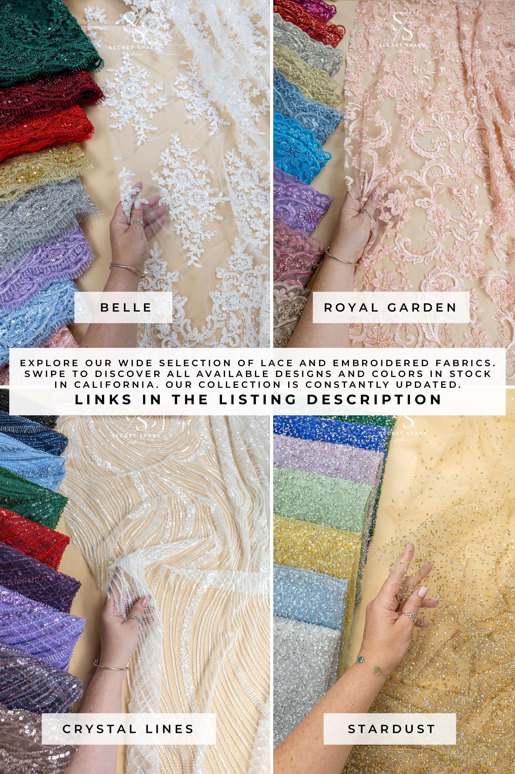 Coral Reef - Navy Blue Beaded Corals Lace Fabric with Sequins &amp; Pearls, Ocean-Inspired Tulle for Evening Dresses, Couture Mesh Lace by the Yard