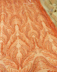 Lumiere - Orange - Beaded Lace Fabric by the Yard - Feather Sequin Mesh Lace for Prom Dress, Pageant Gown, Costume