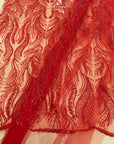 Lumiere - Dark Red - Beaded Lace Fabric by the Yard - Glowing Flame-Like Sequin Mesh Lace for Prom Dress, Evening Gown