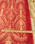 Lumiere - Dark Red - Beaded Lace Fabric by the Yard - Glowing Flame-Like Sequin Mesh Lace for Prom Dress, Evening Gown