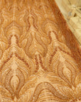 Lumiere - Brown Rust - Beaded Lace Fabric by the Yard - Flame Feather Art Deco Sequin Mesh Lace for Evening Dress, Gown, Costume