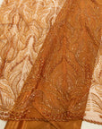 Lumiere - Brown Rust - Beaded Lace Fabric by the Yard - Flame Feather Art Deco Sequin Mesh Lace for Evening Dress, Gown, Costume