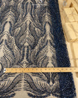 Lumiere - Deep Blue - Beaded Lace Fabric by the Yard - Feather Sequin Mesh Lace for Prom Dress, Evening Gown, Costume