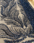 Lumiere - Deep Blue - Beaded Lace Fabric by the Yard - Feather Sequin Mesh Lace for Prom Dress, Evening Gown, Costume