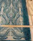 Lumiere - Deep Teal - Beaded Lace Fabric by the Yard - Flowing Feather Embroidered Sequin Mesh Lace for Prom Dress, Evening Gown
