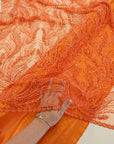 Lumiere - Orange - Beaded Lace Fabric by the Yard - Feather Sequin Mesh Lace for Prom Dress, Pageant Gown, Costume