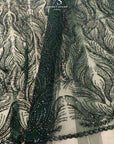 Lumiere - Emerald - Beaded Lace Fabric by the Yard - Flame-Like, Flowing Feathers Embroidered Sequin Mesh Lace for Evening Dress, Gown, Costume