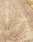 Lumiere - Rose Champagne - Beaded Lace Fabric by the Yard - Soft Flowing Feather, Like Wings Embroidered Sequin Lace for Bridal Dress, Gown