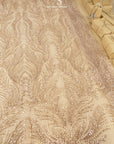 Lumiere - Rose Champagne - Beaded Lace Fabric by the Yard - Soft Flowing Feather, Like Wings Embroidered Sequin Lace for Bridal Dress, Gown