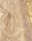 Lumiere - Rose Champagne - Beaded Lace Fabric by the Yard - Soft Flowing Feather, Like Wings Embroidered Sequin Lace for Bridal Dress, Gown