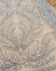 Lumiere - Silver Gray - Beaded Lace Fabric by the Yard - Flame-Like Feather Sequin Mesh Lace for Evening Dress, Gown