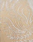 Lumiere - Off White - Bridal Beaded Lace Fabric by the Yard - Flowing Feather Flame-Like Beads Sequins Lace for Wedding Dress, Veil