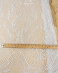 Lumiere - Off White - Bridal Beaded Lace Fabric by the Yard - Flowing Feather Flame-Like Beads Sequins Lace for Wedding Dress, Veil